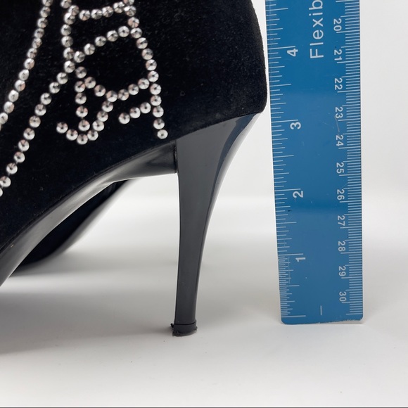 Beverly Feldman Black Suede Rhinestone Studded Pointed Toe Stiletto Heel Boot 8 - Picture 7 of 12
